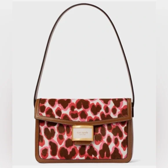Kate Spade Katy Shoulder Pink Leopard Calf Hair Brown Leather K8969 Leopardo - Picture 2 of 9